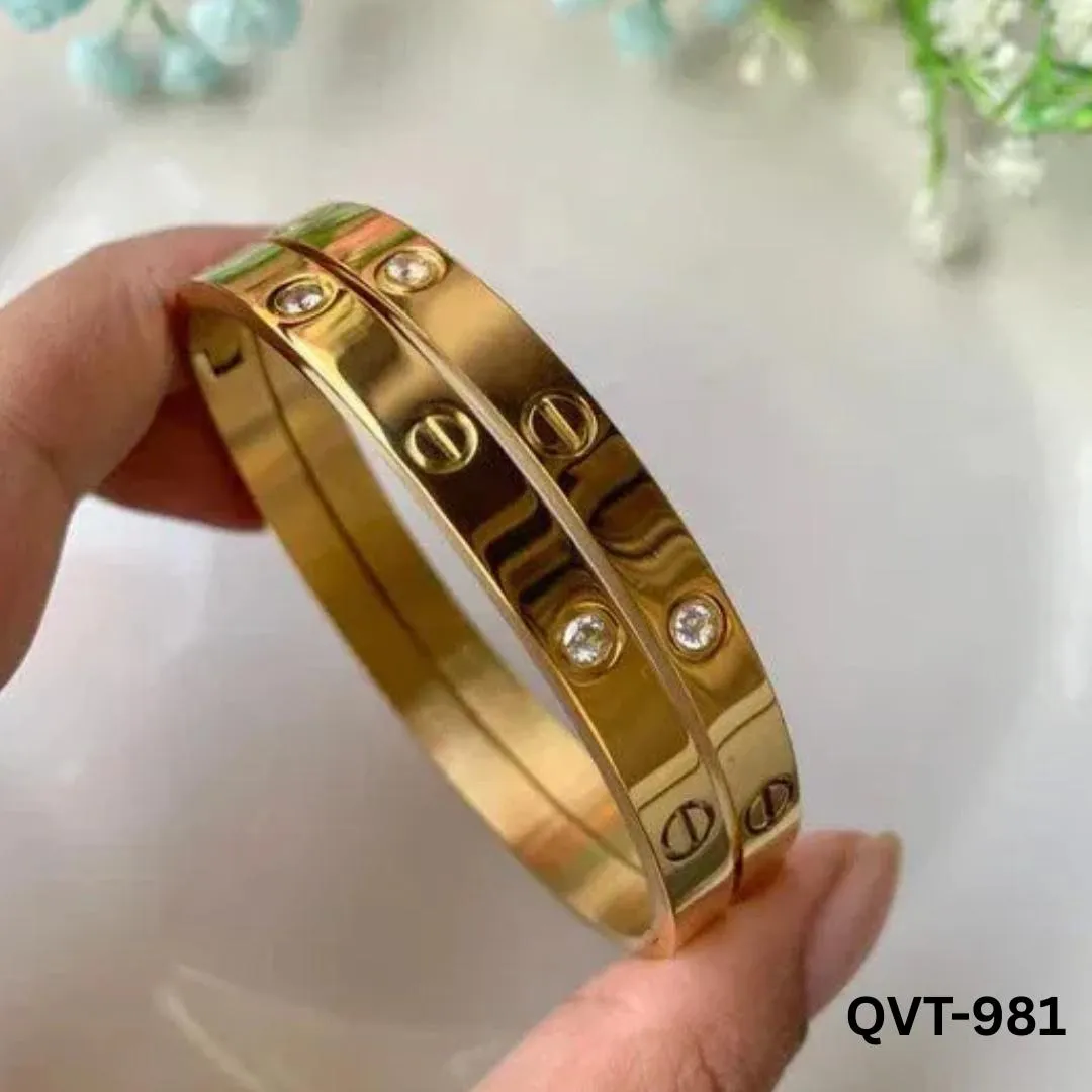 Golden Screw Bangle with Stones for Daily Wear
