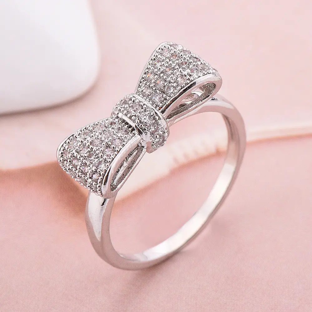 Women Zircon Bow Ring White Affordable Daily Wear Jewelry